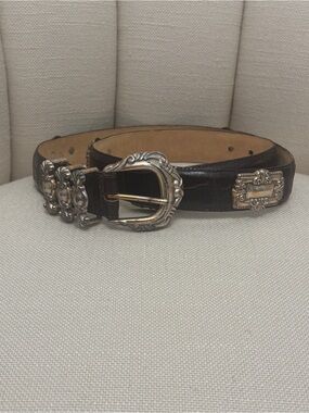 Enmon calf skin dark brown leather belt